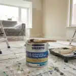 Sikkens alphcaryl pure mat SF in een woonkamer die geschilderd wordt