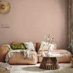 Home interior mockup, living room in green and beige tones, 3d r