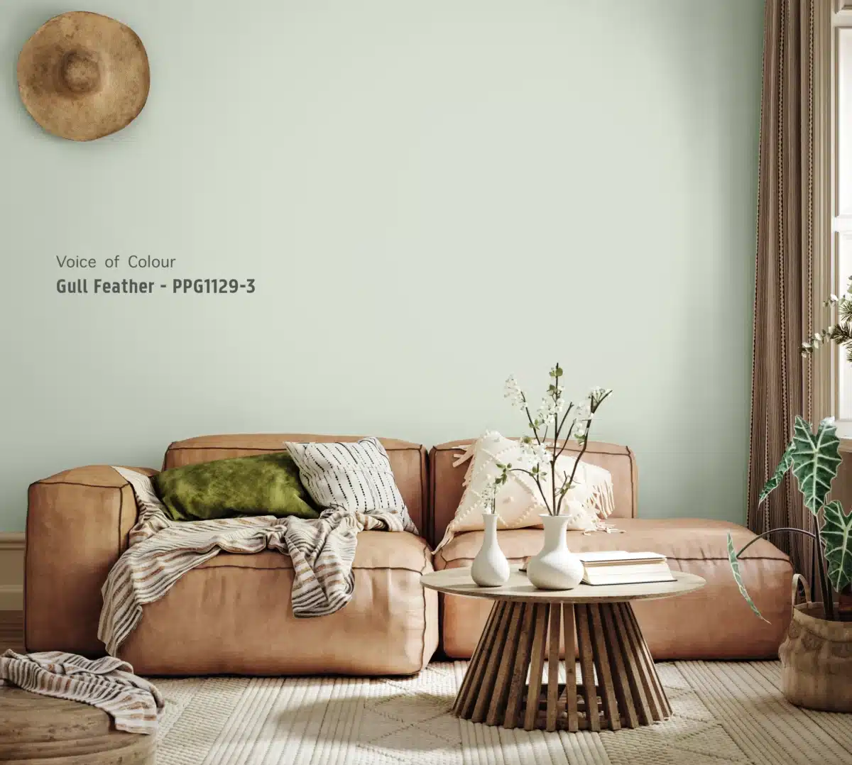 Gull Feather – PPG1129 3 voorbeeld op een muur