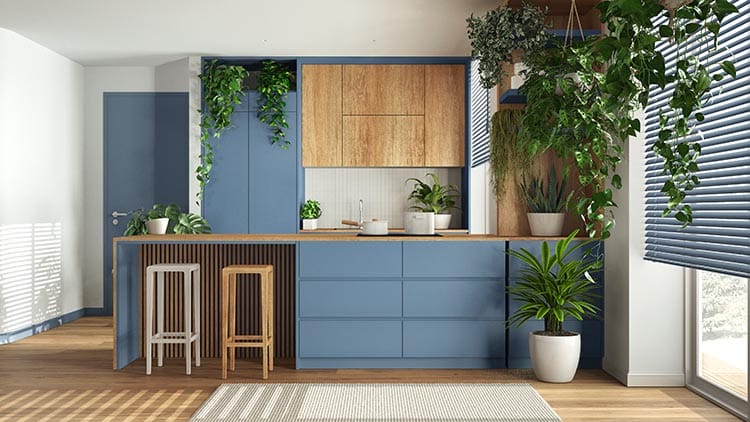 Blauwe kleur in de keuken voorbeeld